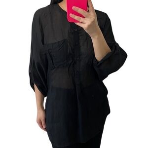 Kain Women’s 100% Silk Black blouse with oversized sleeves Size Large